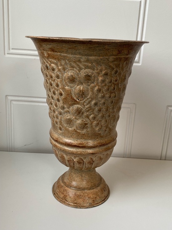 Other - Footed Metal Embossed Urn Pot Vase Châteaucore Cottagecore Parisian Rustic
